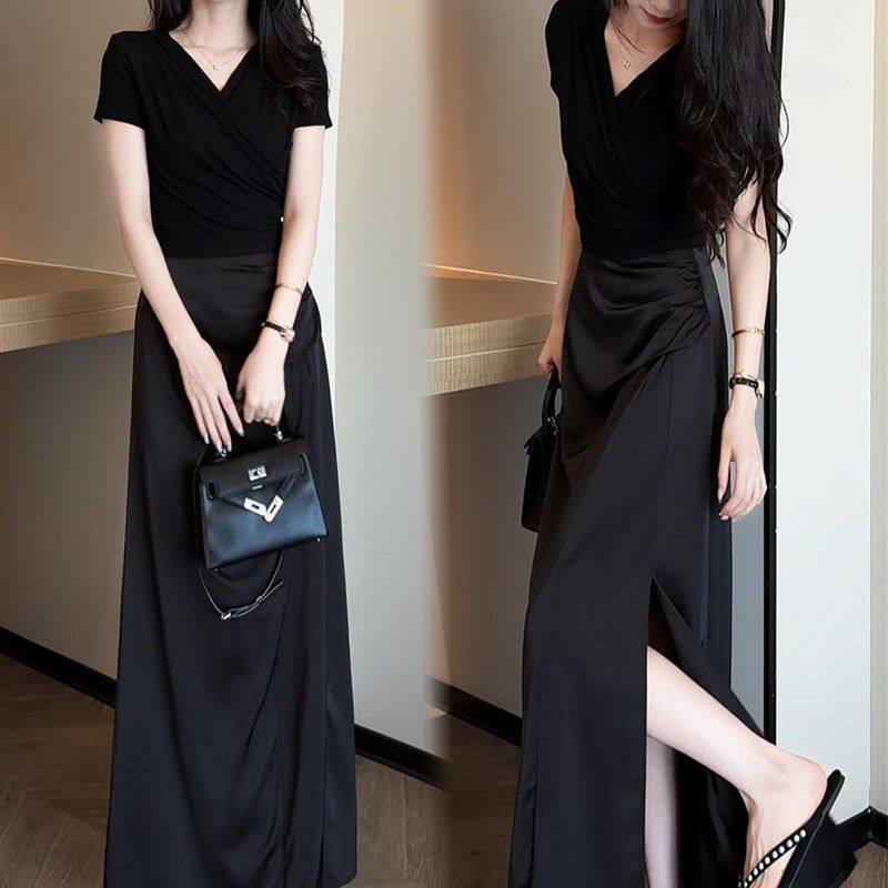 2025夏季新款V领修身短袖上衣印花裙两件套时髦套装,淘宝优惠券,粉丝福利购,淘宝优惠卷