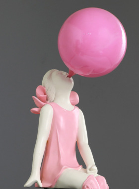 吹泡泡粉裙小女孩摆件雕塑轻奢样板房酒店大堂装饰品公仔摆设