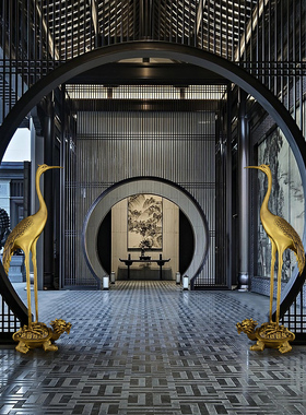 仙鹤摆件黄铜龟鹤送老人寿星祝寿礼品中式客厅落地铜鹤摆件大号