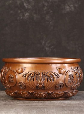 徽匠铜韵 紫铜聚宝盆纯铜零钱摆件铜缸客厅装饰工艺品办公室店铺