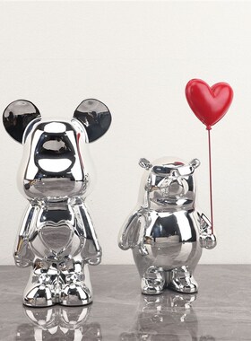 现代简约b电镀爱心气球熊摆件儿童房电视柜玄关卧室客厅家居装饰