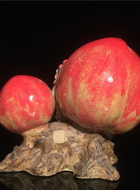 石湾公仔陶e瓷寿桃创意家居客厅博古架电视柜饰品摆件植物工艺礼