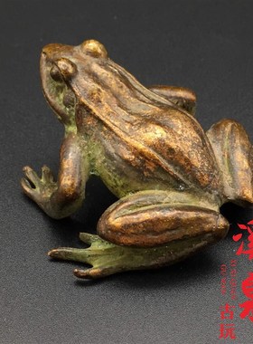 纯黄铜实心复古微雕青蛙小摆件迷你铜青蛙茶宠小摆件古玩杂项收藏