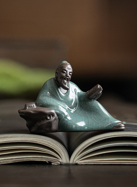 创意陶瓷历史人物哥窑茶宠花宠小摆件茶玩车载茶盘花盆造景装饰品