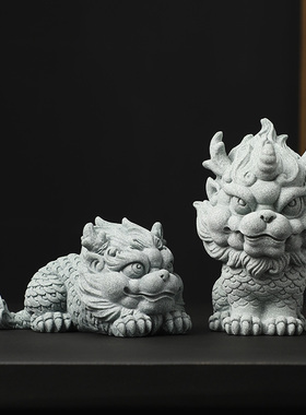 国风麒麟摆件一对招财客厅桌面家居鱼缸造景茶宠装饰品工艺品礼品