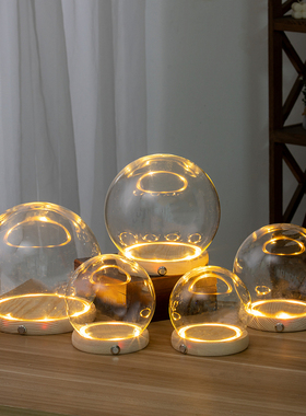 郁金香圆球形玻璃罩发光底座侧面独立开关积木模型防尘罩展示盒