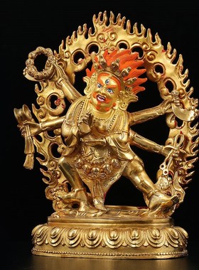 仿尼泊尔铜鎏金像六臂玛哈嘎拉像藏传大黑天财神摆件7寸9寸