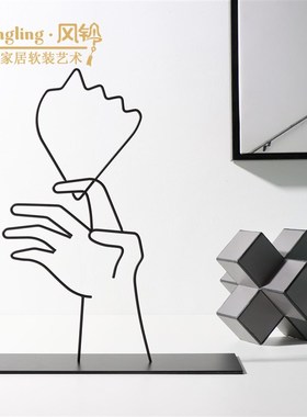 简约现代创意金属构造边框摆件样板间酒店玄关客厅书房装饰