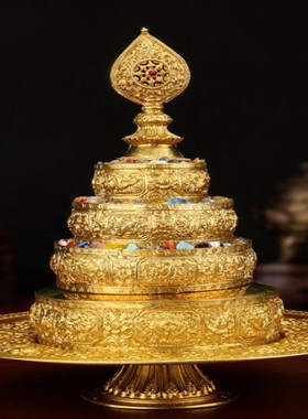 藏式黄铜八吉祥曼扎盘紫铜曼茶罗白铜曼达盘五加行修行供具摆件