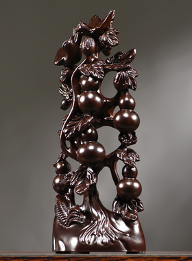 黑檀木雕五福临门摆件实木葫芦根雕家居客厅装饰开业乔迁工艺礼品