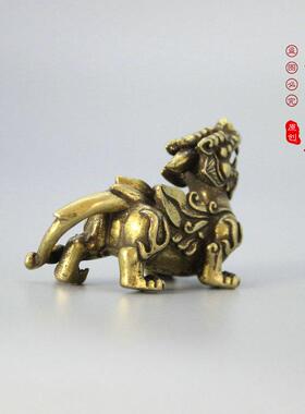 复古实心黄铜貔貅迷你茶宠桌面家居摆饰纯铜招财镇宅手把件小铜器