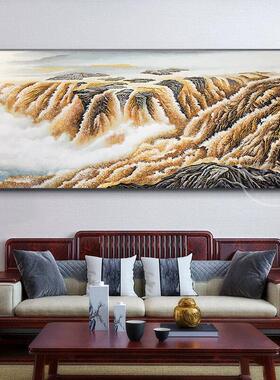中式壁画背景墙手工掐丝珐瑯彩装饰画黄河风景客厅大气办公室挂画