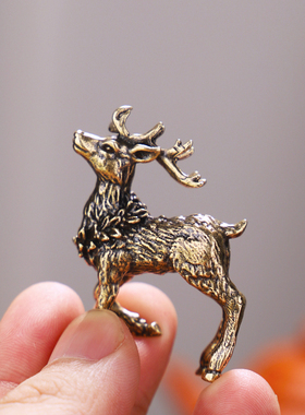 手工纯铜鹿摆件 实心铜一对梅花鹿小饰品摆件 路路发财工艺品