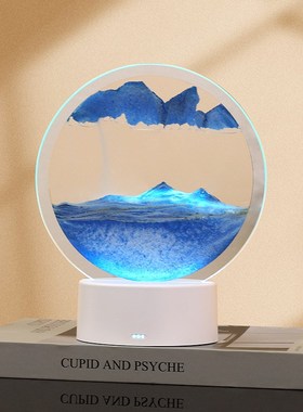 创意新款流沙画小夜灯客厅卧室3D立体沙漏画桌面摆件新年礼品