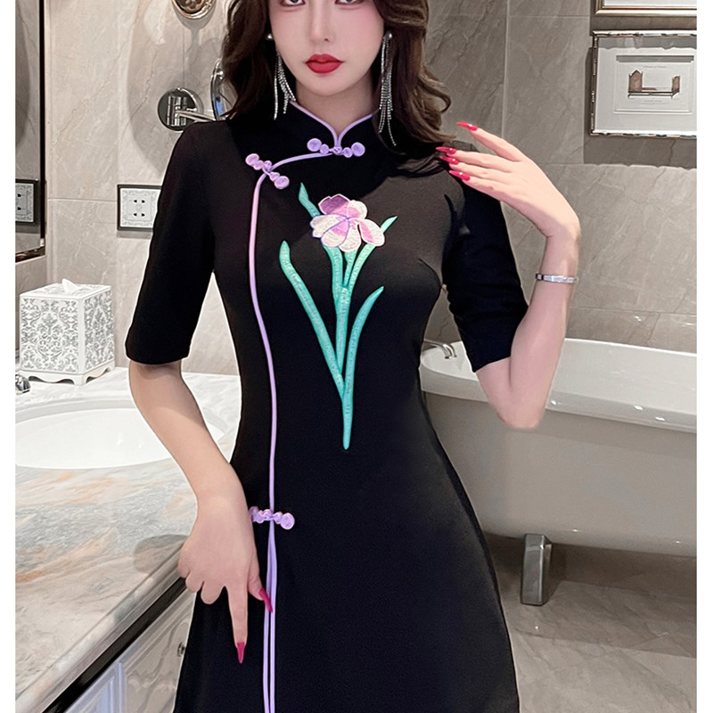 足疗新款中袖女性感显瘦工衣气质套装酒店工作制服足浴店旗袍工装 - 图1