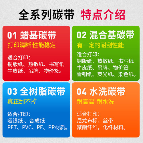 索马克（SoonMark）蜡基混合基全树脂碳带条码打印机热转印标签碳带铜版不干胶标签亚银纸布标水洗唛耐刮色带 - 图3