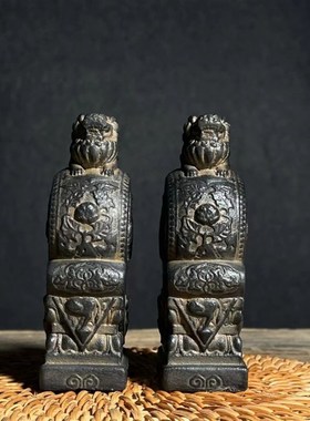 抱鼓石摆件貔貅一对仿古石狮子麒麟家用石鼓茶社摆件