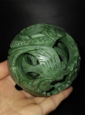 镂空天然玉石头雕刻球手玩保健同心球鬼工玲珑球路路通转运球摆件