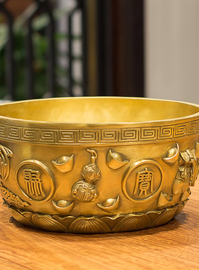 铜韵堂丨沈万三聚宝盆实心客厅大摆件送领导长辈乔迁开业高档礼品