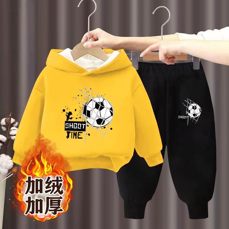 儿童加绒套装冬款男童加厚卫衣卫裤两件套洋气男孩子外穿连帽衣服,淘宝优惠券,粉丝福利购,淘宝优惠卷