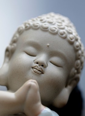 久造中式汝窑宝宝佛摆件禅意家居如来佛像茶宠茶桌桌面车载装饰品