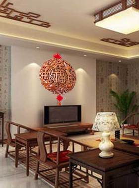 乔迁新居礼品桃木福字壁挂挂件福寿无边福禄寿喜中式木雕家居装饰