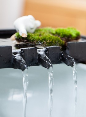 创意假山石槽鱼池鱼缸装饰微景观造景瀑布喷泉循环水招财流水摆件