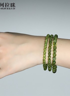 珂拉咪 天然橄榄石手链 女款 单圈绿色水晶手串饰品礼物 优质款
