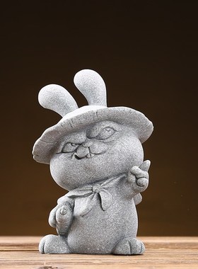 创意中式国潮风青砂石兔子摆件创意家居客厅茶室桌面茶玩装饰品