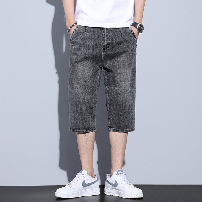 冰丝牛仔短裤男七分裤2025新款夏季薄款宽松直筒潮牌弹力半截中裤,淘宝优惠券,粉丝福利购,淘宝优惠卷