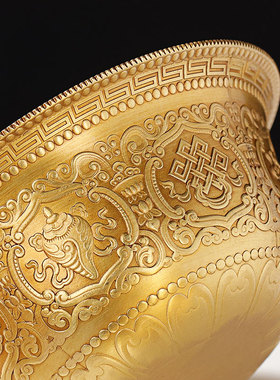 纯黄铜水碗七圣水杯家用杯办公装饰八宝碗八吉祥雕花八吉祥贡杯