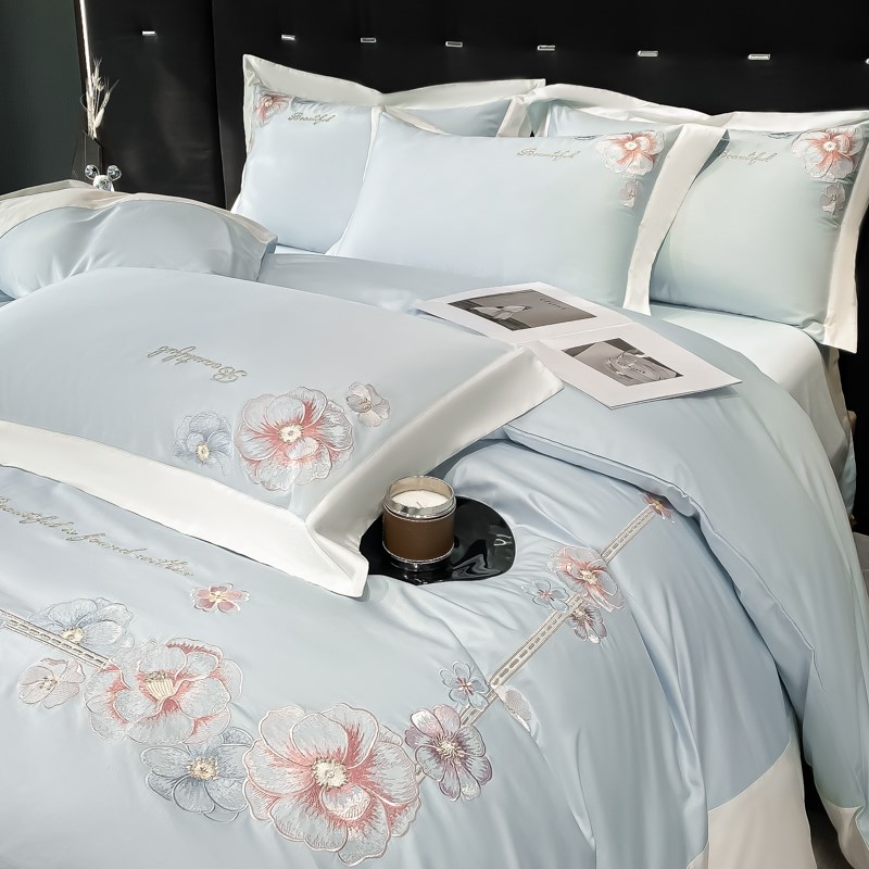 轻奢风A类母婴级200支长绒棉纯棉四件套100全P棉四季裸睡被套床品 - 图1