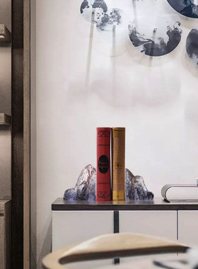 新中式白色假山书档摆件书立件办B公室书靠现代家居客厅样板房摆