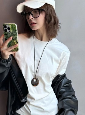 棕色醋酸圆环吊坠项链女轻奢小众设计高级感简约长款皮绳毛衣链