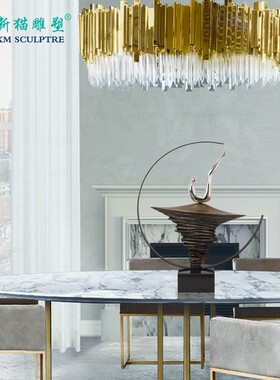 速发酒店大堂客厅室内房间u电视柜装饰摆设创Q意工艺品复古人物金