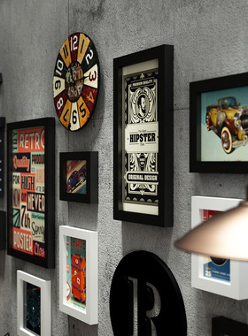 复古工业风照片墙创意相框组合酒吧餐厅网咖店铺复古墙面装饰摆件