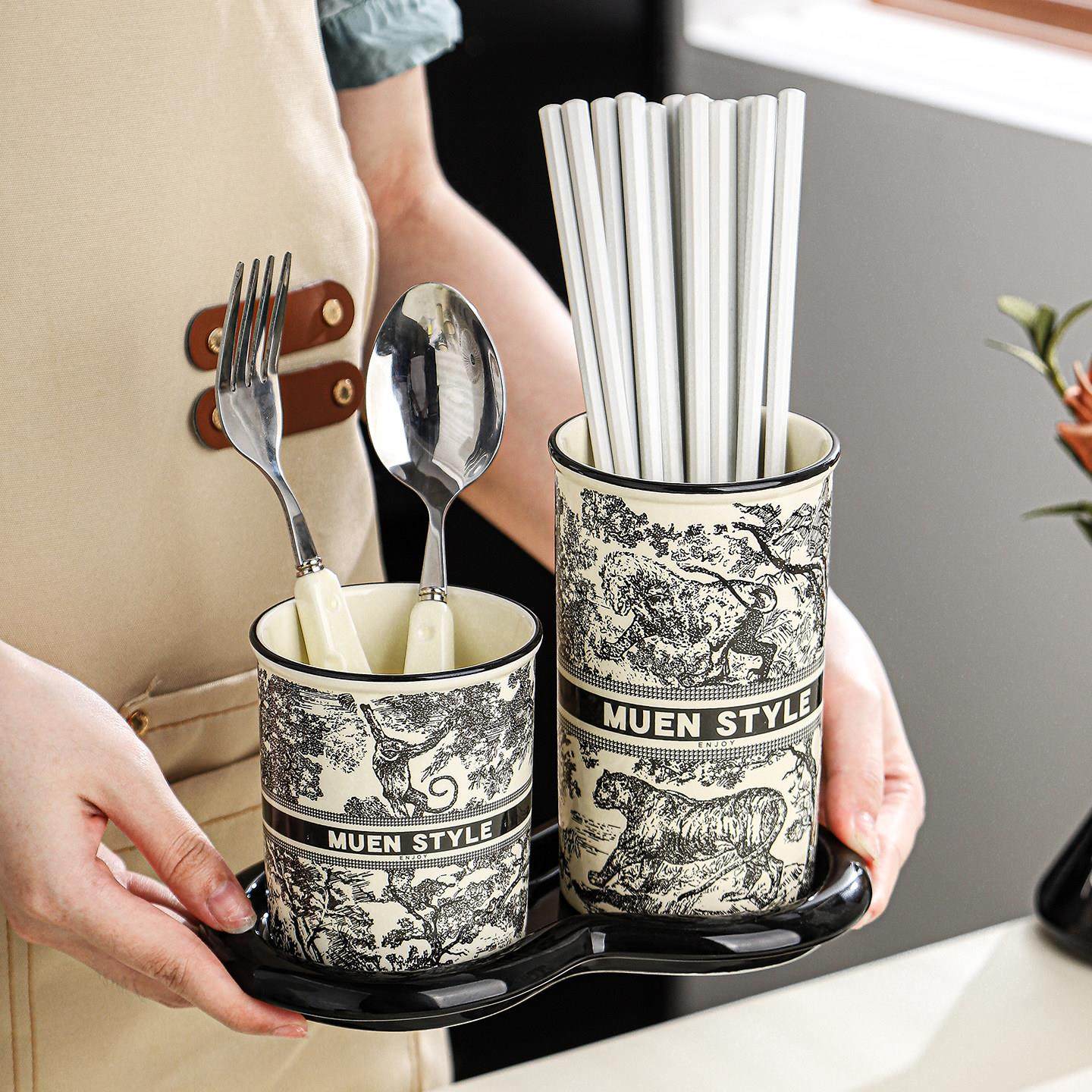 台面筷子收纳盒家用高档新款筷子筒桶沥水防霉陶瓷筷勺笼子置物架,淘宝优惠券,粉丝福利购,淘宝优惠卷