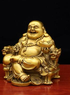 包邮纯铜弥勒佛像摆件 龙椅平安佛 招财纳福办公室镇宅工艺品