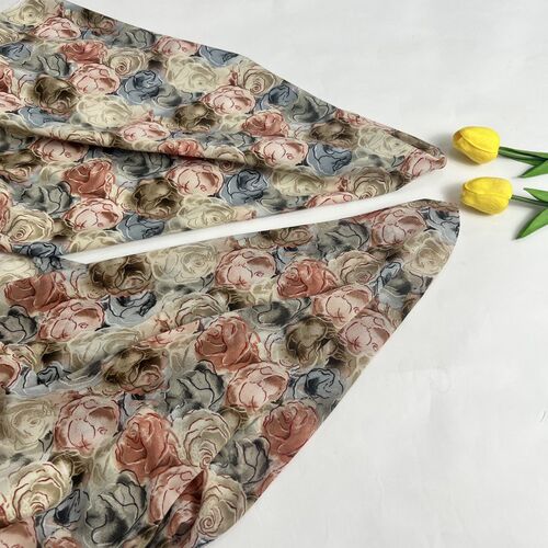 四面弹珍珠雪纺印花m面料法式夏季吊带沙滩连衣裙衬衫服装布料 - 图0
