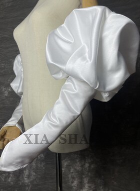 新款泡缎面泡袖黑色白色婚纱礼服单独袖子遮手臂夸张造型新娘手套