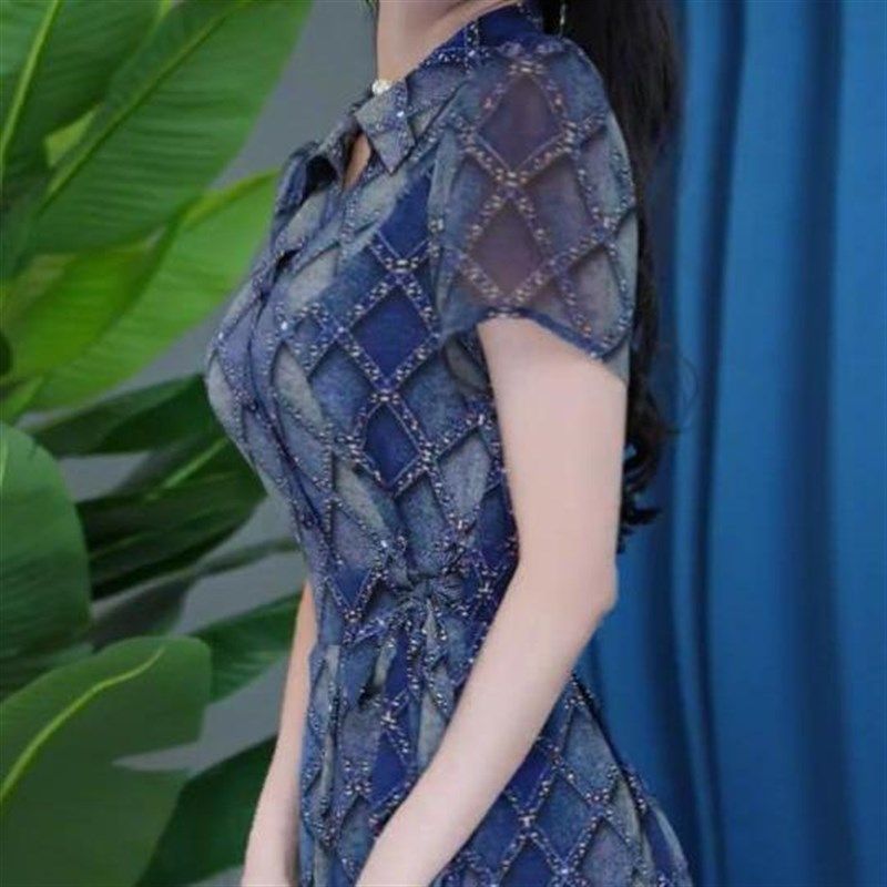 2025年夏季新款时尚短袖连衣裙女气质收腰显瘦中长款印花休闲裙子,淘宝优惠券,粉丝福利购,淘宝优惠卷