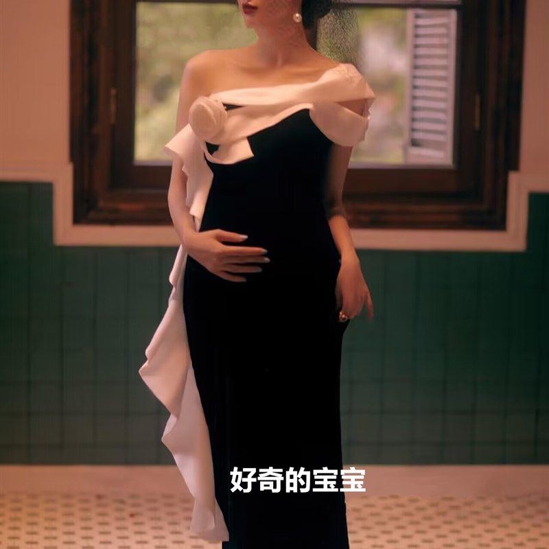 孕妇拍照影楼主题新款法式复古赫本风高级感抹胸连衣裙孕妈咪摄影,淘宝优惠券,粉丝福利购,淘宝优惠卷