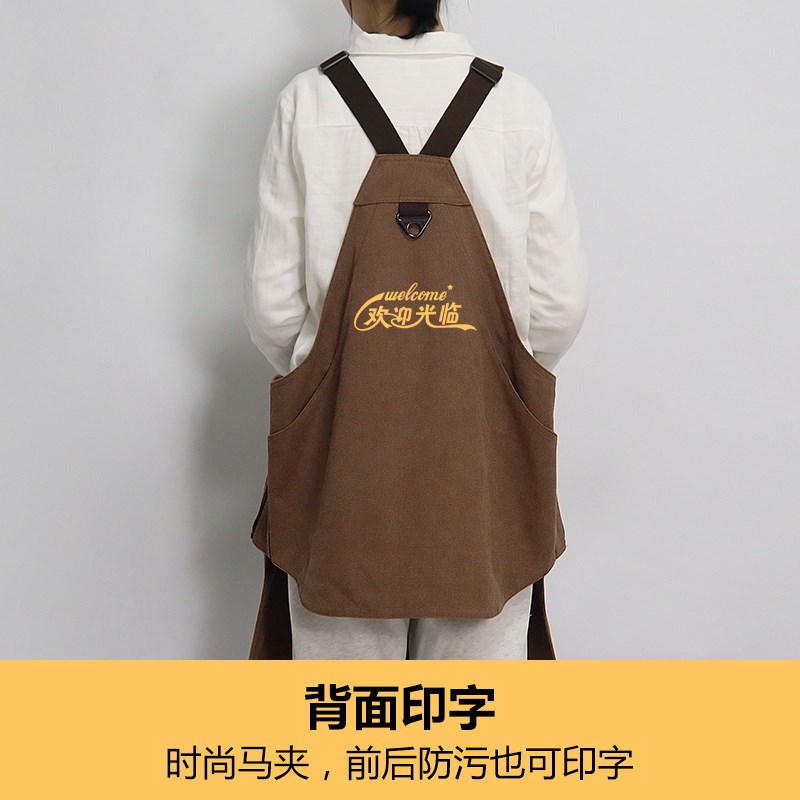 男士背带马夹式h工业风加厚帆布咖啡师吧台专用工装围裙订制印log - 图2