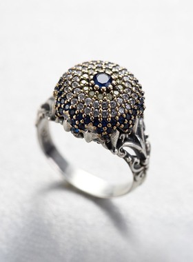 土耳其鸢尾花戒指女纯银镶嵌轻奢小众食指戒子高级感复古银饰指环