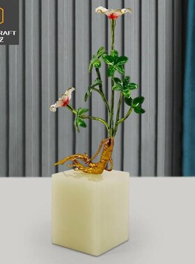 新款天然玉石售楼部板房软装饰品珐琅彩工艺仿真人参X玄关酒柜摆