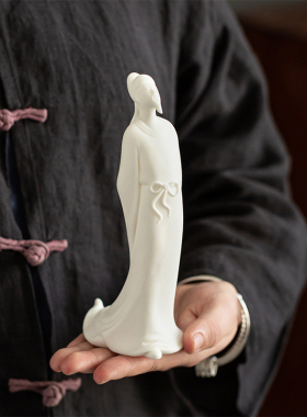 新中式德化白瓷禅意李白人物摆件家居书房书架桌面装饰品茶室搭配