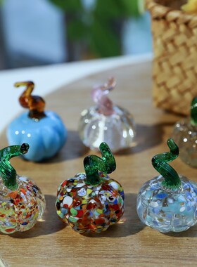 创意南瓜造型桌面玻璃摆饰客厅书桌家居田园彩色南瓜球形玻璃摆件