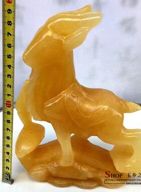 天然黄玉鹿摆件梅花鹿一路有你家居客厅办公室饰品工艺品礼品摆设