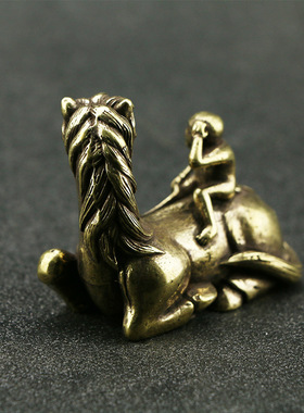 古玩纯黄铜马上封侯小摆件动物生肖家居客厅桌面饰品收藏工艺品