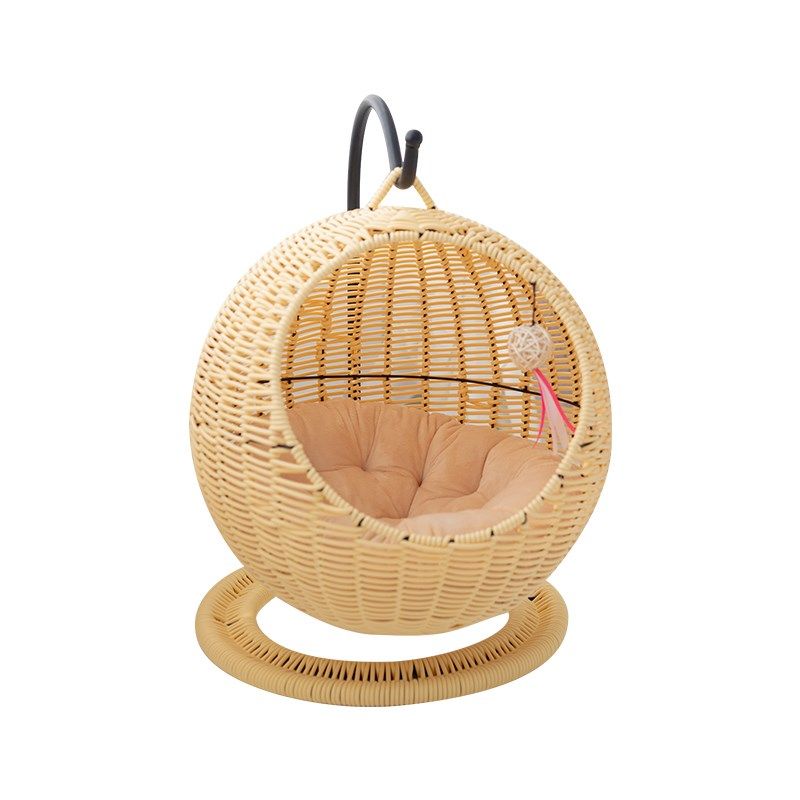 吊篮猫窝四季通用杏色藤编猫屋夏天网红帐篷半封闭凉窝可拆洗房子,淘宝优惠券,粉丝福利购,淘宝优惠卷